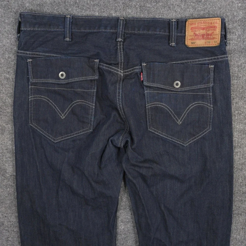 Levis 569 Jeans Mens 38X27* Blue Loose Straight Flap Pockets Dark Wash‎ Denim